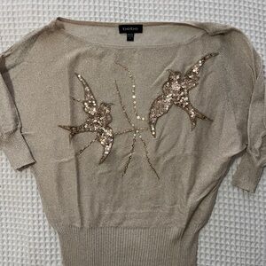 Bebe Cream Crew Neck Sweater with Elegant Embellishments